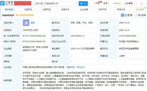 在上海成立人工智能新公司,注冊資本 1 億人民幣